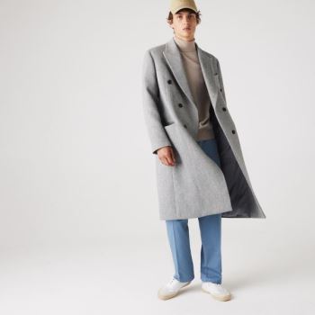 Lacoste Long Double-Breasted Herringbone Wool Coat Pánské - Kabáty Bílé / Šedé | CZ-MxgZ2W